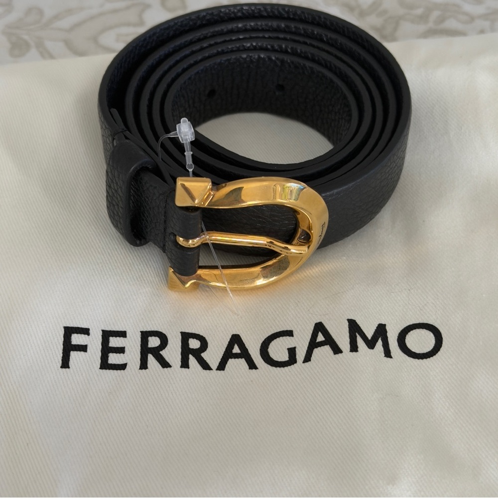 Salvatore Ferragamo Black and Gold Belt 
105
